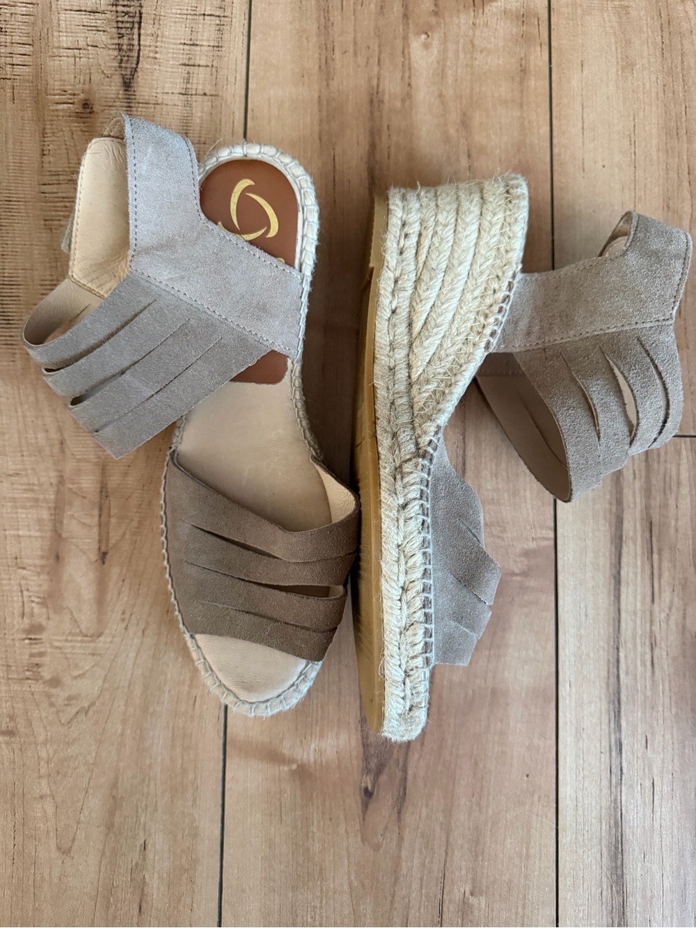 kanna Taupe Suede Espadrille Wedge Sandals